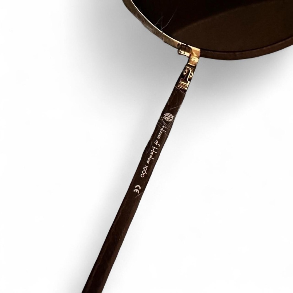 House of Harlow 1960 Oversized Round Sunglasses Brown Leather Gold Retro Boho - Picture 4 of 8